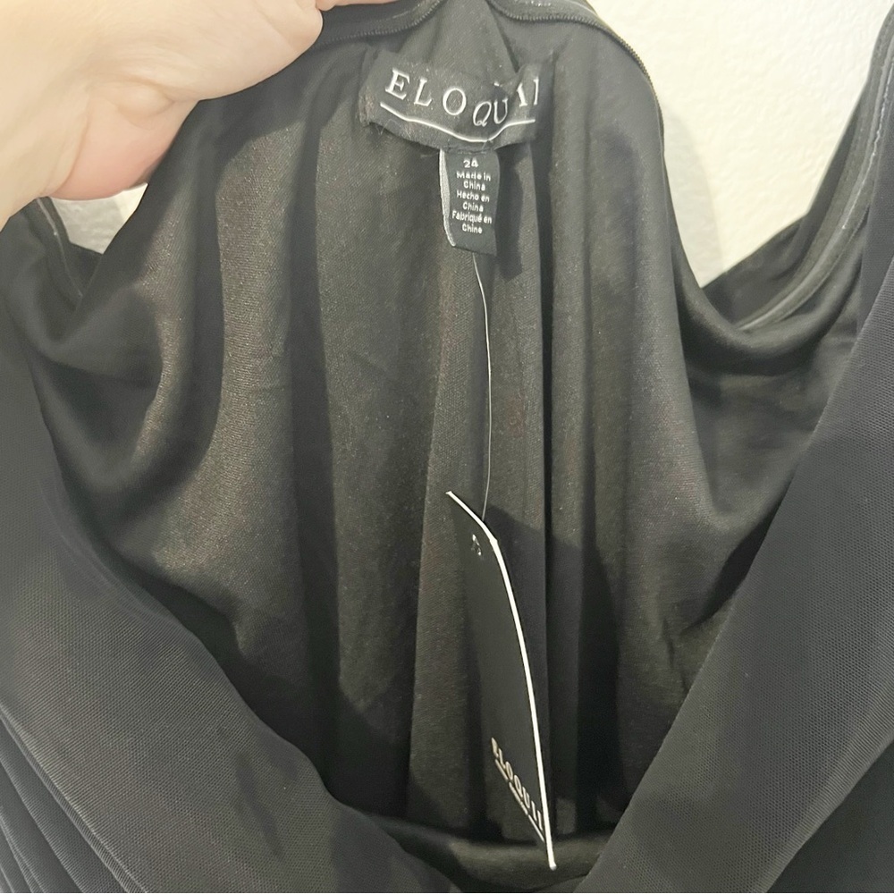 Eloquii Black Strapless Ruched Mesh Midi Dress Size 24 NWT - Picture 3 of 6